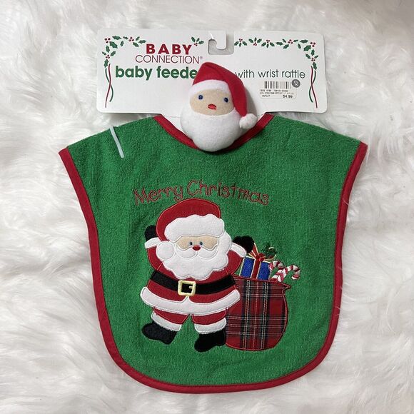 Baby Connection “Merry Christmas” Baby Feeder Bib w/ Wrist Rattle Santa RARE NWT - Picture 1 of 8